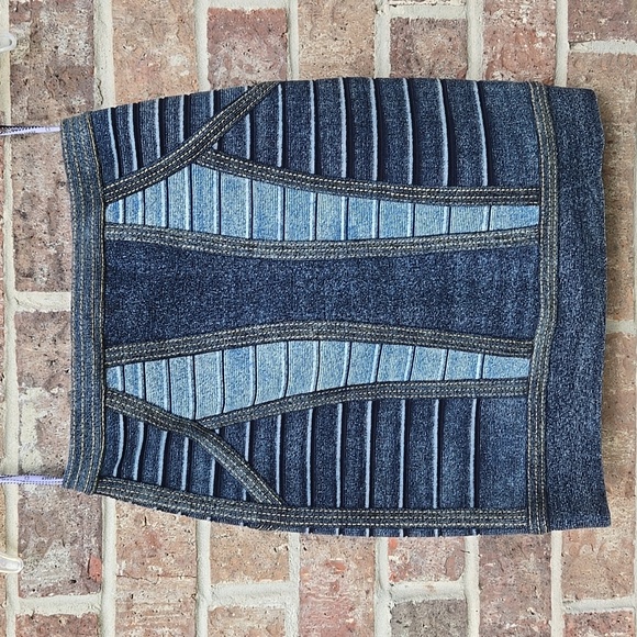Herve Leger Blue Ribbed Mini bandage skirt Size 2 - Picture 5 of 5